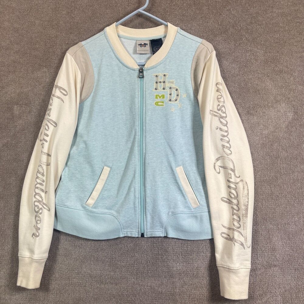 Harley Davidson Sweatshirt Jacket Womens L Full Zip Rhinestones Biker Classic